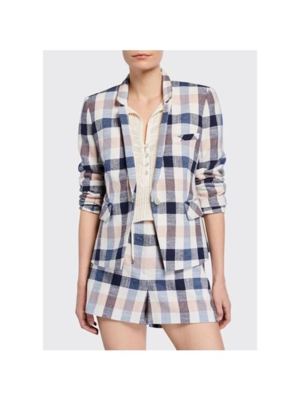 Veronica Beard Upcollar Schoolboy Dickey Blazer Jacket 0 Check Plaid Gingham